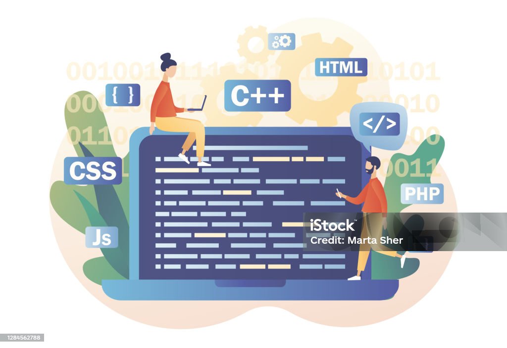 Tiny People Programmer Or Developer Create Code Programming Language ...