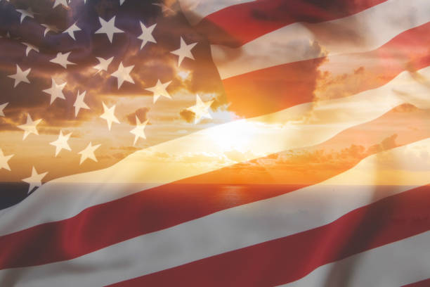 america usa flag transparent over the sunset dawn refer to the hope for american people of the national business world - american flag flag usa sky imagens e fotografias de stock