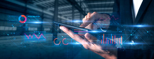 Finance business investment strategy competition, investment security data analytic artificial intelligence technology finger point futuristic graph chart stock exchange data finance symbol screen