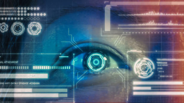 Security Retina Scanner on asian chinese brown eye Security Retina Scanner on asian chinese brown eye biometric security stock pictures, royalty-free photos & images