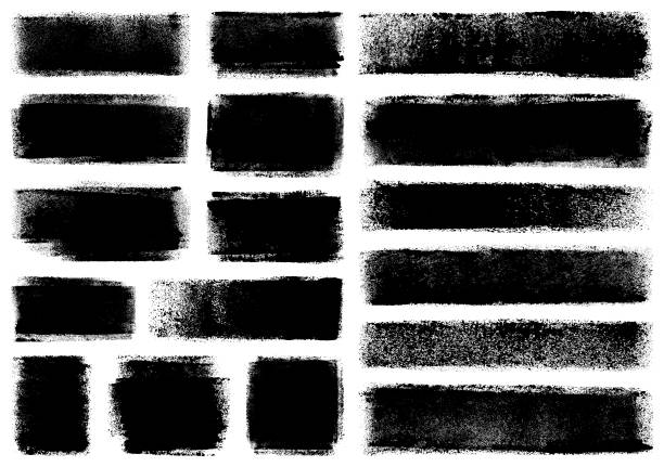 Set von Grunge-Designelementen. Schwarze Texturhintergründe. Lackwalzenhübe. Isoliertes Vektorbild schwarz auf weiß.