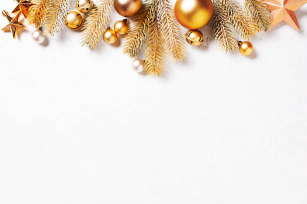 istock White festive Christmas background with golden decoration 1284568692