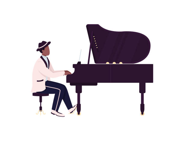 ilustraciones, imágenes clip art, dibujos animados e iconos de stock de piano pianista africano plano color vectorial carácter sin rostro - mid adult men