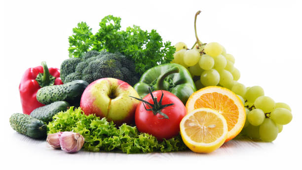 istock Composition with fresh vegetables and fruits isolated on white 1284570632