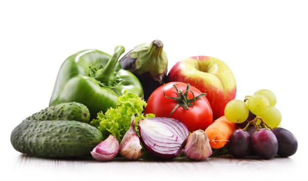 istock Composition with fresh vegetables and fruits isolated on white 1284570640