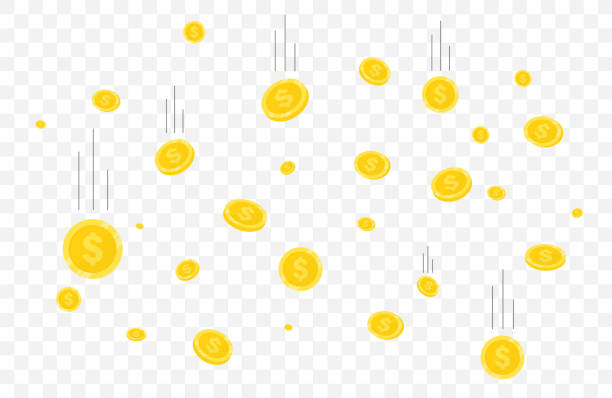 ilustrações de stock, clip art, desenhos animados e ícones de rain of realistic gold coins. coins money falling. jackpot or success concept for your online casino . modern background of flying gold coins. falling money. explosion of gold coins on background - chocolate coins