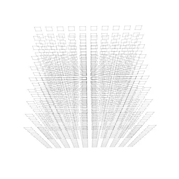 Vector illustration of Top view wireframe of 1000 small cubes. With perspective.