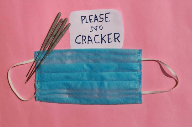 istock Please No Cracker Message with Diwali Sparkles and Surgical Mask on Pink Background 1284576615