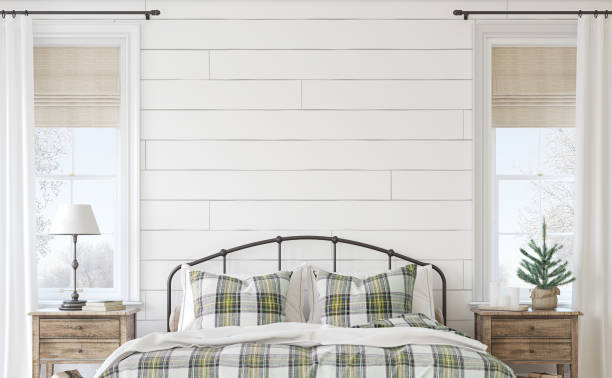 istock Christmas farmhouse bedroom. 3d render. 1284576815