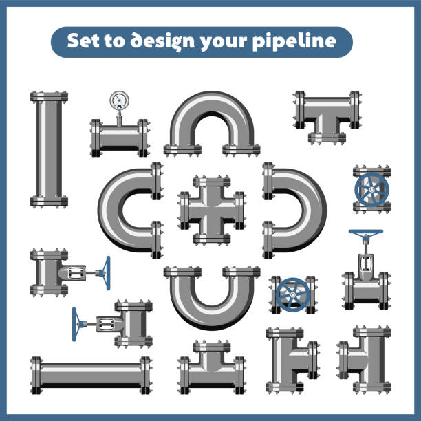 A set for creating a pipeline. Vector illustrations in flat style isolated on a white background. vector art illustration