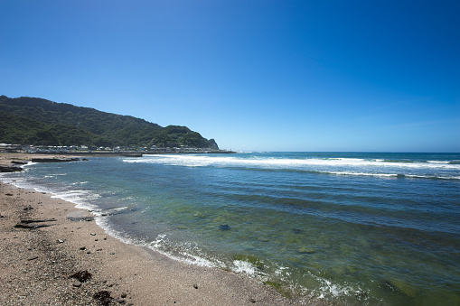 The calm sky and coastline beach of Tateyama City, Chiba Prefecture.