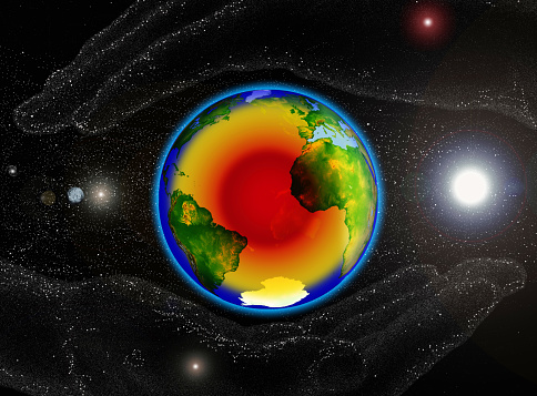 The earth in an environment of 2 hands. Earth protection concept