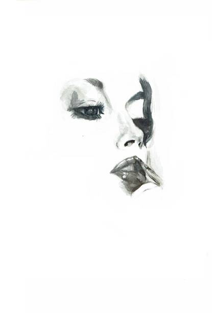 istock Painted portrait of womans face in black and white 1284580651