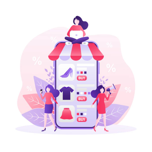 istock Flat online shopping people smartphone for mobile app design. Flat design. Online delivery phone concept. 1284581827
