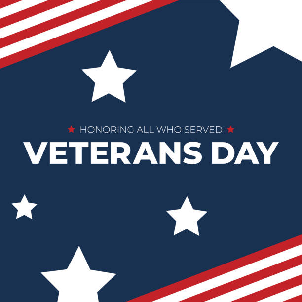 Veterans Day Honoring All Who Served Typography with American Flag Border and Stars, Patriotic Holiday Square Vector Illustration Veterans Day Honoring All Who Served Typography with American Flag Border and Stars, Patriotic Holiday Square Vector Illustration Design veterans day logo stock illustrations