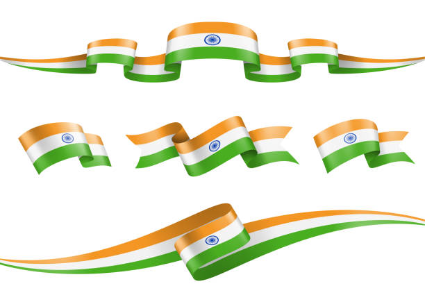 ilustraciones, imágenes clip art, dibujos animados e iconos de stock de conjunto de cintas de la bandera de la india - ilustración de vectores - indian flag