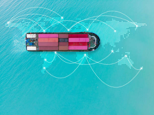 istock Business Logistics concept, Global network coverage world map,Truck with Industrial Container Cargo for Logistic Import Export at yard 1284583443