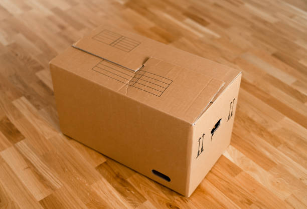 A contactless delivery package is put in front of a house door.