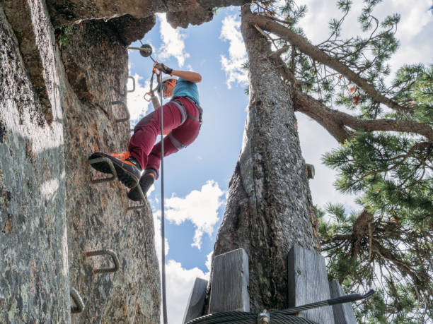 istock Young women on Via Ferrata moving up climbing rock 1284589701