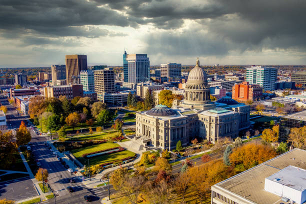 istock Boise City skyline in the fall with looming clouds 1284589979