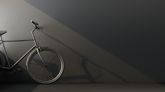 part black bicycle in ray of light. 3d rendering
