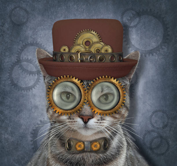 istock Cat gray steampunk in metal bow tie 3 1284592071