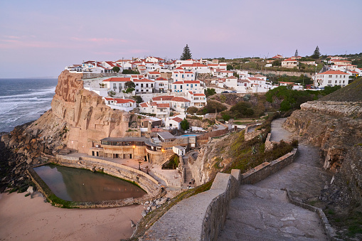 The village of Azenhas do Mar at sunset. Colares. Sintra. Lisbon. Portugal.