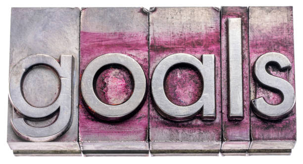 istock goals word abstract in gritty letterpress metal type 1284595922