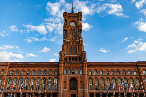 It is the home of the senate of Berlin and the governing mayor, here on a sunny summer day with blue but cloudy sky