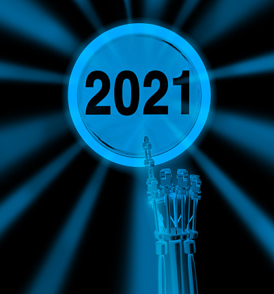 Robot Hand On 2021 Button