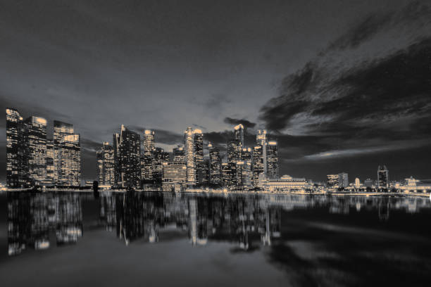 istock Singapore Skyline night reflection marina bay 1284608882