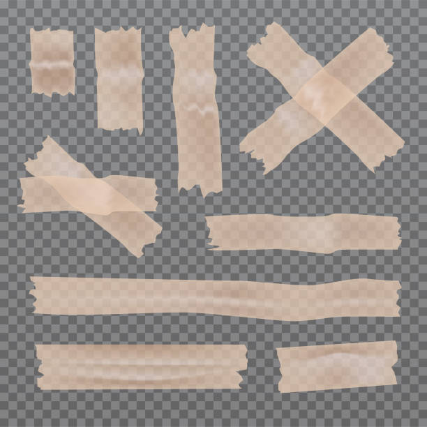 istock Set of sticky glue scotch tape pieces isolated on transparent background. 1284611607