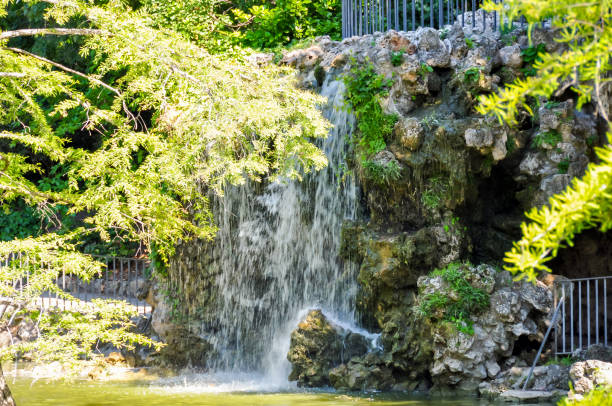 Waterfall in Buen Retiro park, Madrid, Spain