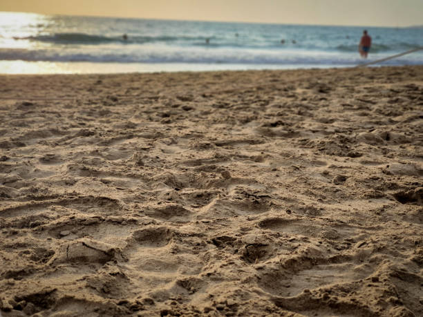 istock sand texture on the beach with a small strip of sea 1284613192