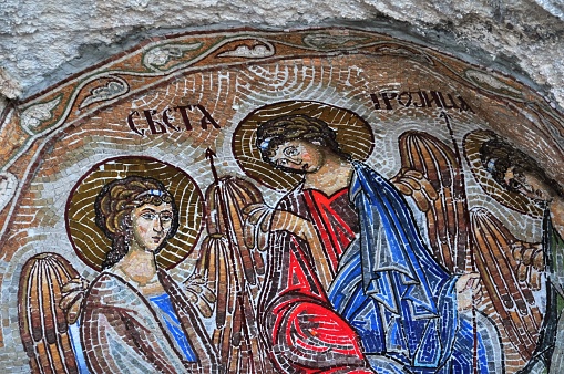 Mosaics in Ostrog monastery, Montenegro. Ostrog monastery is the most popular pilgrimage place in Montenegro.