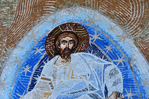 Mosaics in Ostrog monastery, Montenegro. Ostrog monastery is the most popular pilgrimage place in Montenegro.