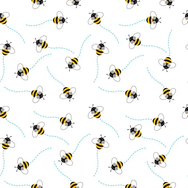 Vector illustration of Cute Bees SeamlessPattern