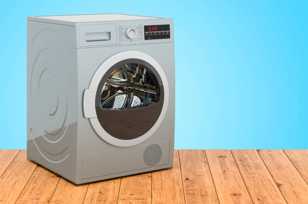 Clothes dryer on the wooden planks, 3D rendering Clothes dryer on the wooden planks, 3D rendering tumble dryer stock pictures, royalty-free photos & images