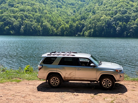 Hinton, Virginia - August 11, 2020: Toyota 4Runner parked at Switzer Lake located along Switzer Lake Road near Hinton, Virginia.