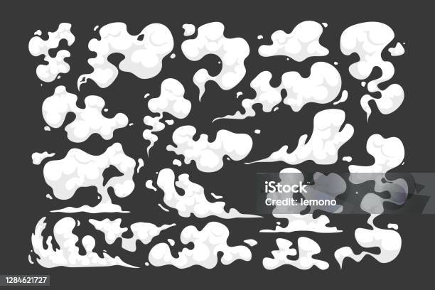 Set Of Cartoon Smoke Clouds White Aroma Or Toxic Steaming Vapour Dust Steam  Design Elements Flow Mist Smoky Steam Stock Illustration - Download Image  Now - iStock