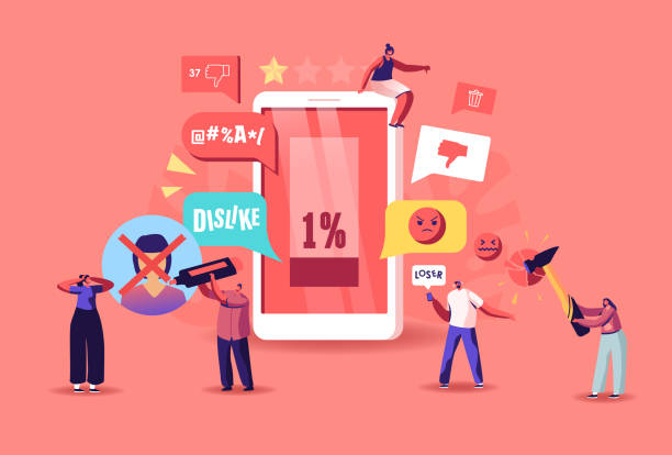 istock Online Criticism, Social Network Harassment Concept. Characters Bully in Smartphone Harassing, Threatening Victim 1284622002