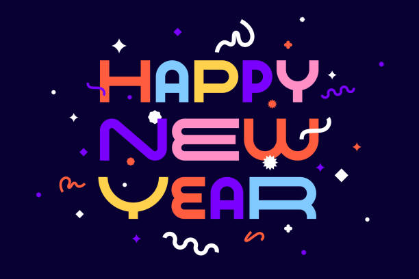 Happy New Year. Greeting card Happy New Year Happy New Year. Greeting card with inscription Happy New Year. Geometric bright style for Happy New Year or Merry Christmas. Holiday background, banner, poster. Vector Illustration new years eve party stock illustrations