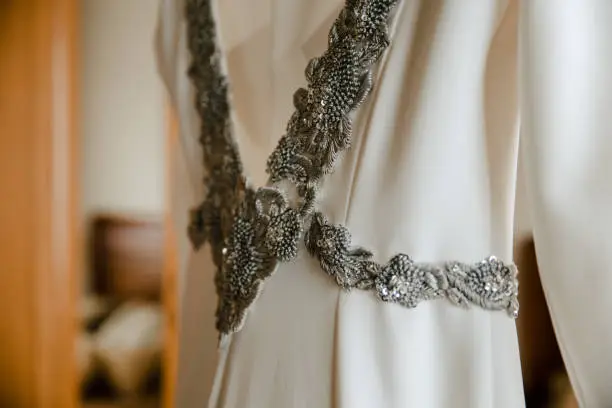 Details of the fabric of a wedding dress