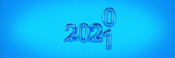 números para feliz año nuevo 2021. globos de helio, números de papel de aluminio. globos de navidad 2021. renderizado en 3d - balloon inflating blowing isolated fotografías e imágenes de stock