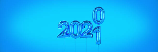 números para feliz ano novo 2021. balões de hélio, números de papel alumínio. balões de natal 2021. renderização 3d - letter o zero yellow sign - fotografias e filmes do acervo