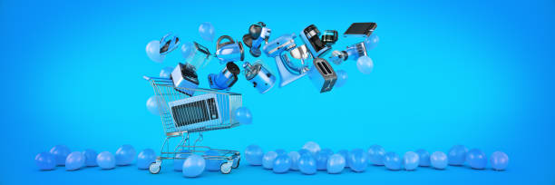 istock Many Kitchen Appliance Falling in Shopping Cart. 3d Rendering 1284626810