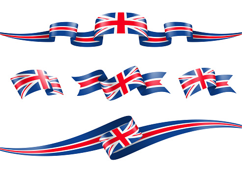 United Kingdom Flag Ribbon Set - Vector Stock Illustration