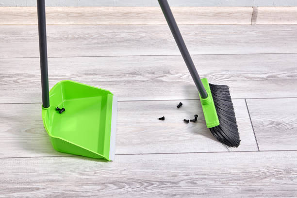 istock Brush and broom for cleaning floor and sweeping dirt out flat. 1284628823