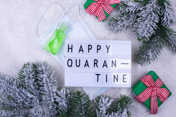 istock Happy quarantine text. Christmas background 1284630060