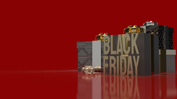 istock The Black Friday gold text and gift boxes on red background for shopping content 3d rendering. 1284631158
